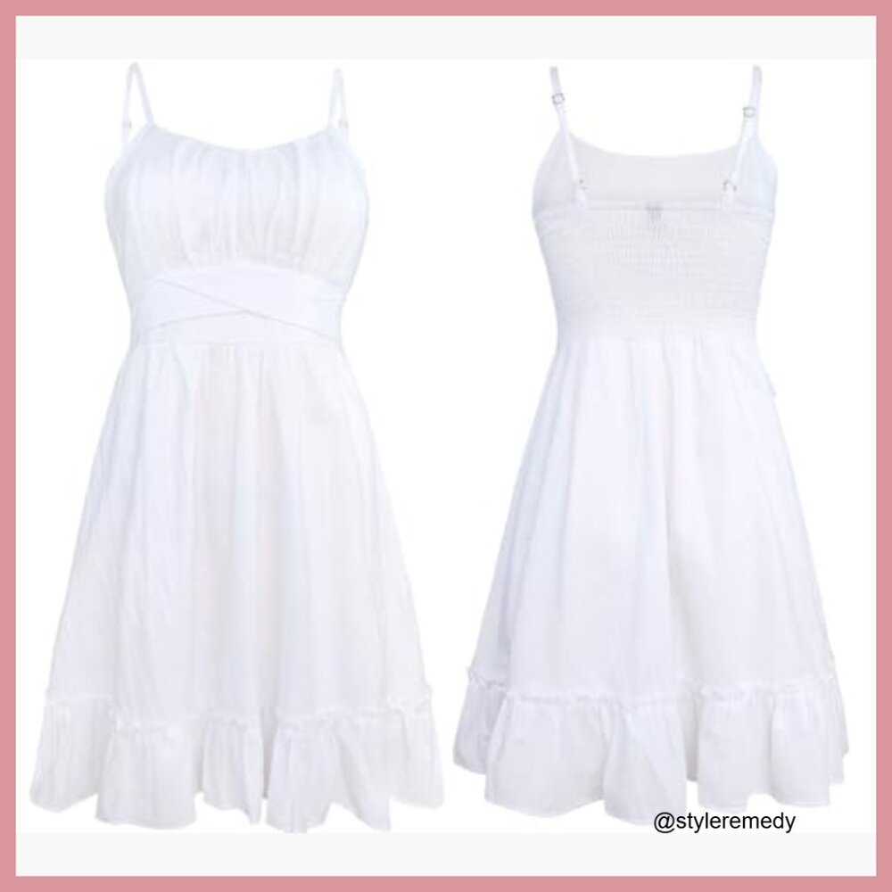 Polyester Summer Spaghetti Strap Wrap Mini Dress … - image 5